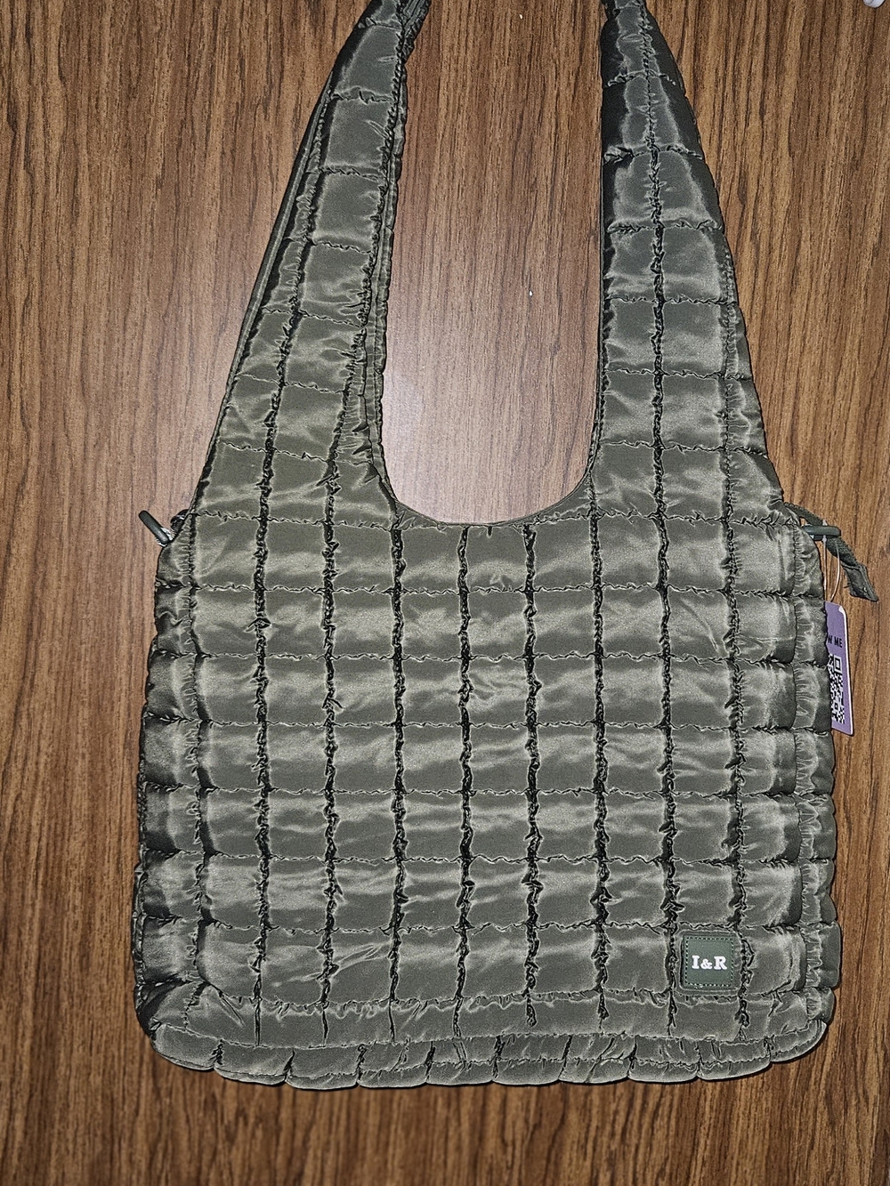 Quilted Puffer Shoulder Bag in Olive Green